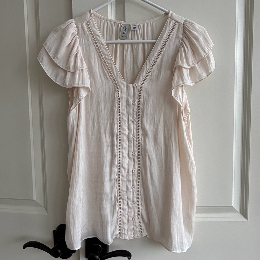 Joie Cream Ruffle Sleeve Top size m - Picture 3 of 9